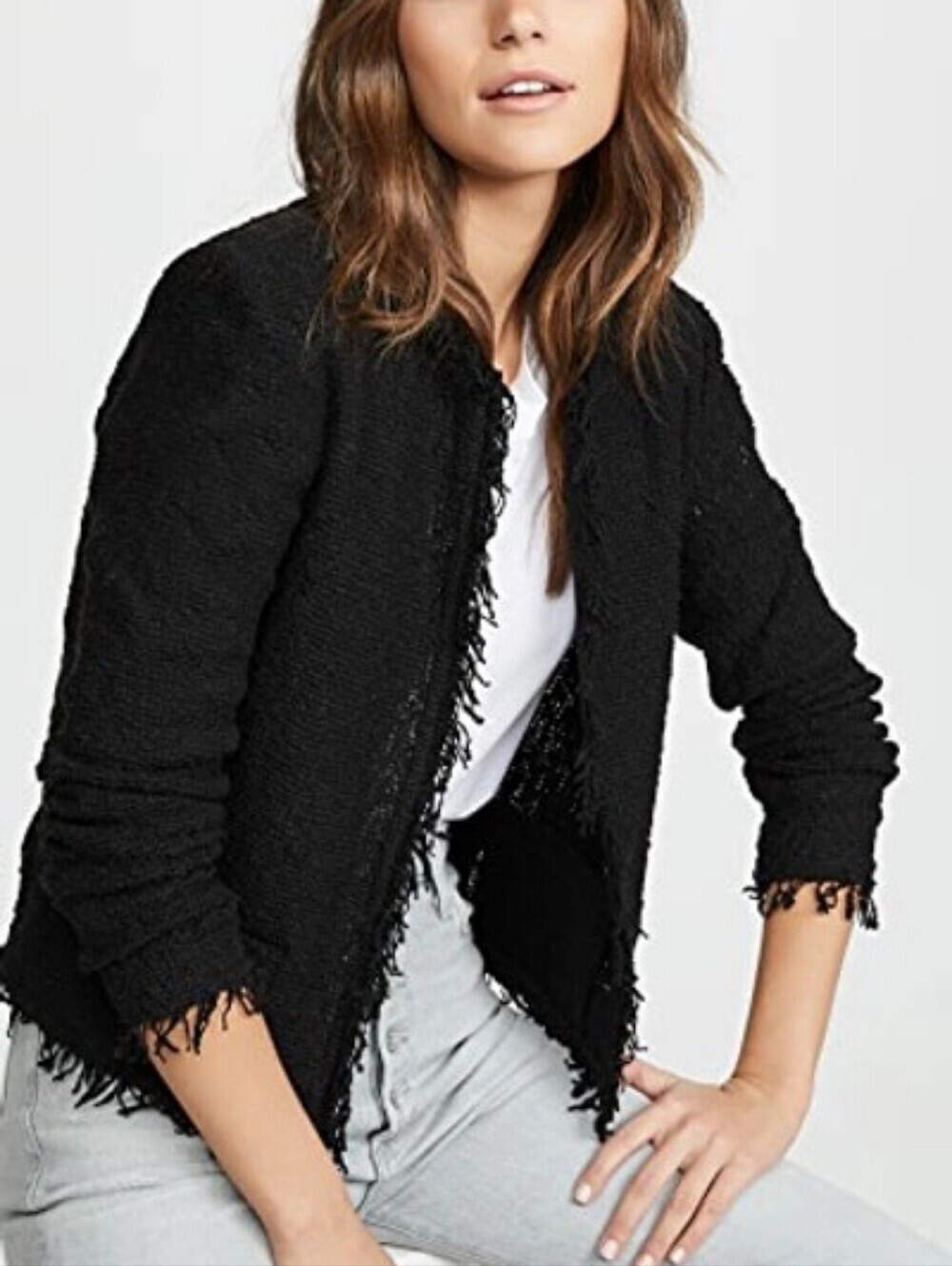 IRO Shavani Bouclé Black Open Front Jacket - 34 EU